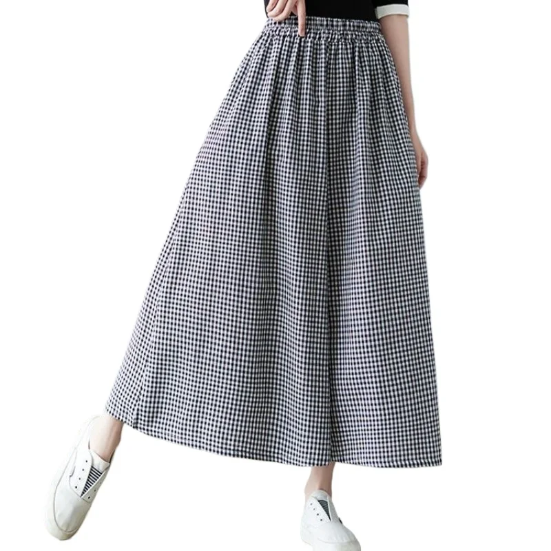 M-3XL Pantaloni scozzesi a gamba larga Donna Moda estiva Lunghezza caviglia Casual Elegante stile coreano Temperamento All-match Comodo Baggy