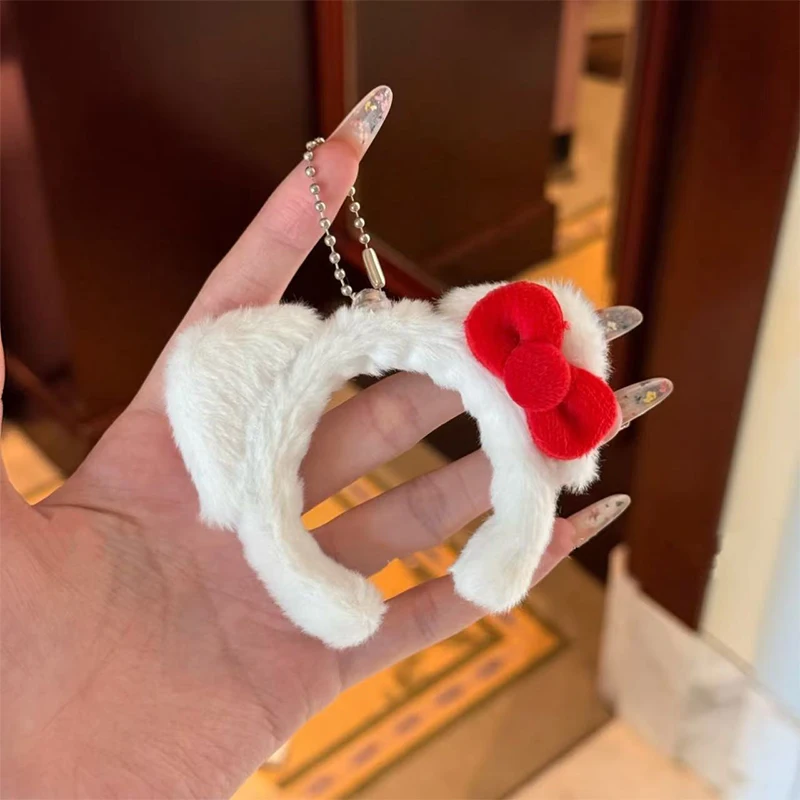 

Hello Kitty Bow Headband Plush Toy Keychain Sanrio KT Soft Stuffed Doll Pendant Car Key Ring Backpack Bag Decor Kid Gift