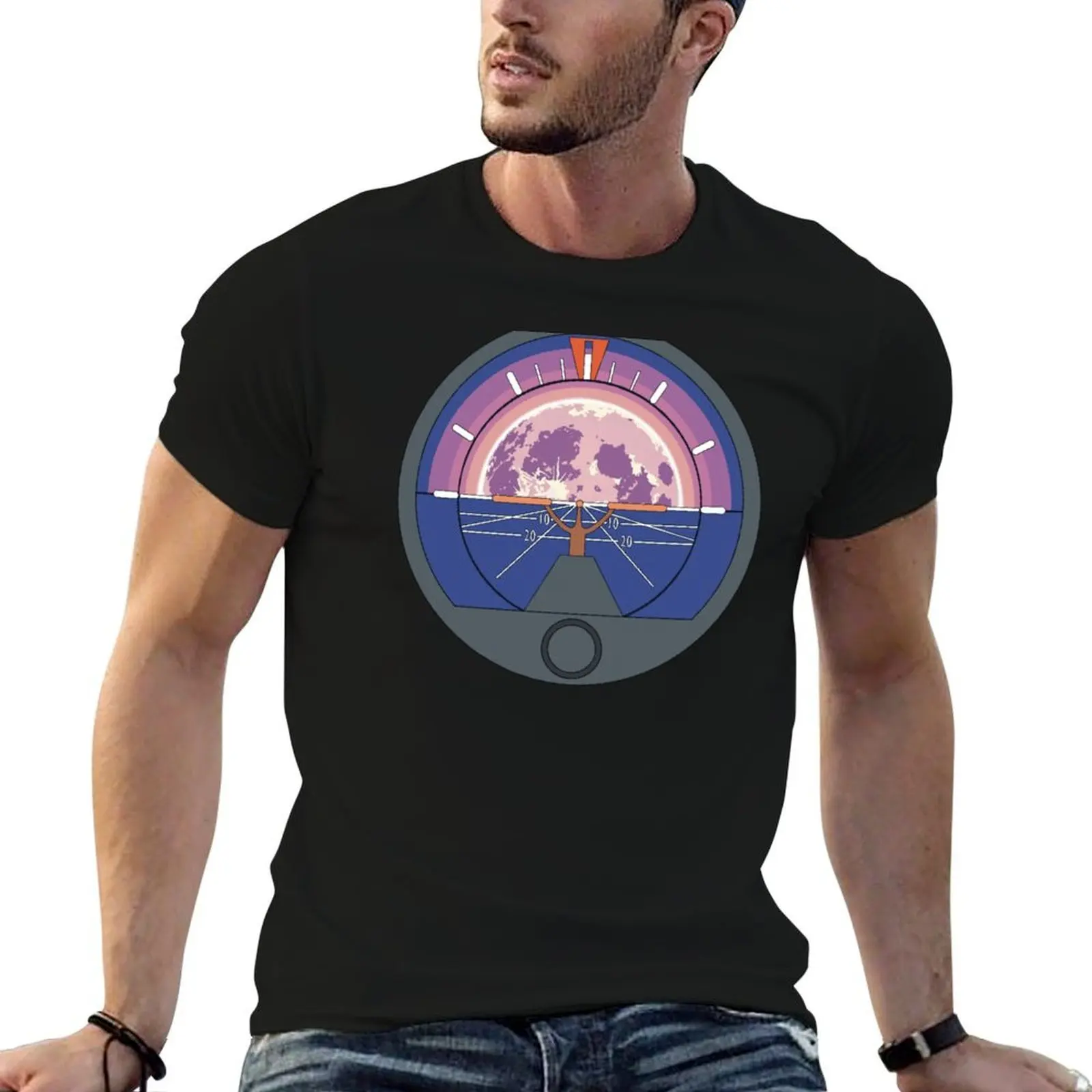 Attitude Indicator Moonrise Night Flight Aviation Design T-Shirt tees man t shirt T-shirts for men cotton
