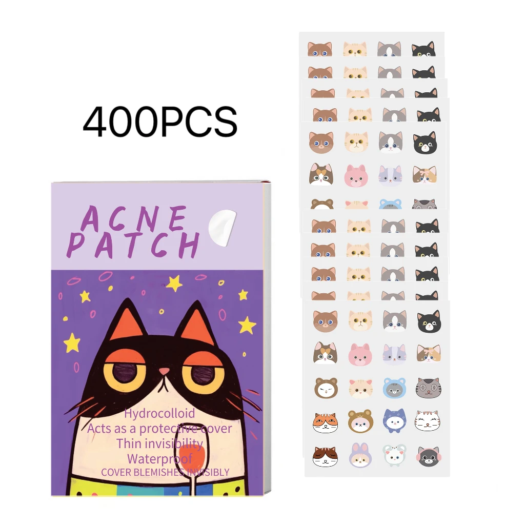400 Uds. Varios estilos de parche para el acné del gato, máscara de dibujos animados de gato, máscara para el acné con forma bonita, imprescindible para el corrector en la fiesta de disfraces
