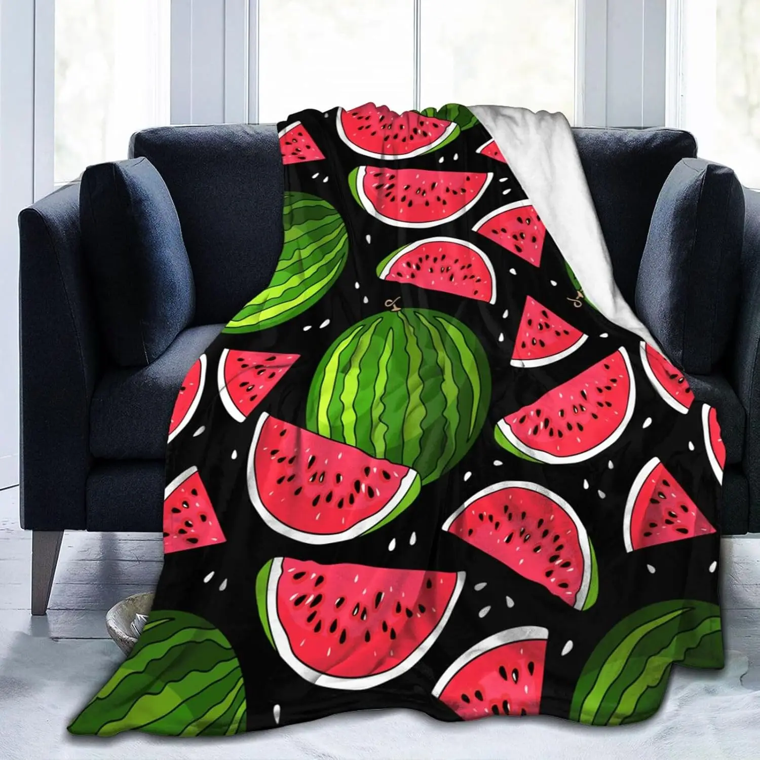 Watermelon Flannel Throw Blanket Fresh Fruit Blanket King Queen Size Warm Super Soft Lightweight Teenage Boys Girls Summer Gift
