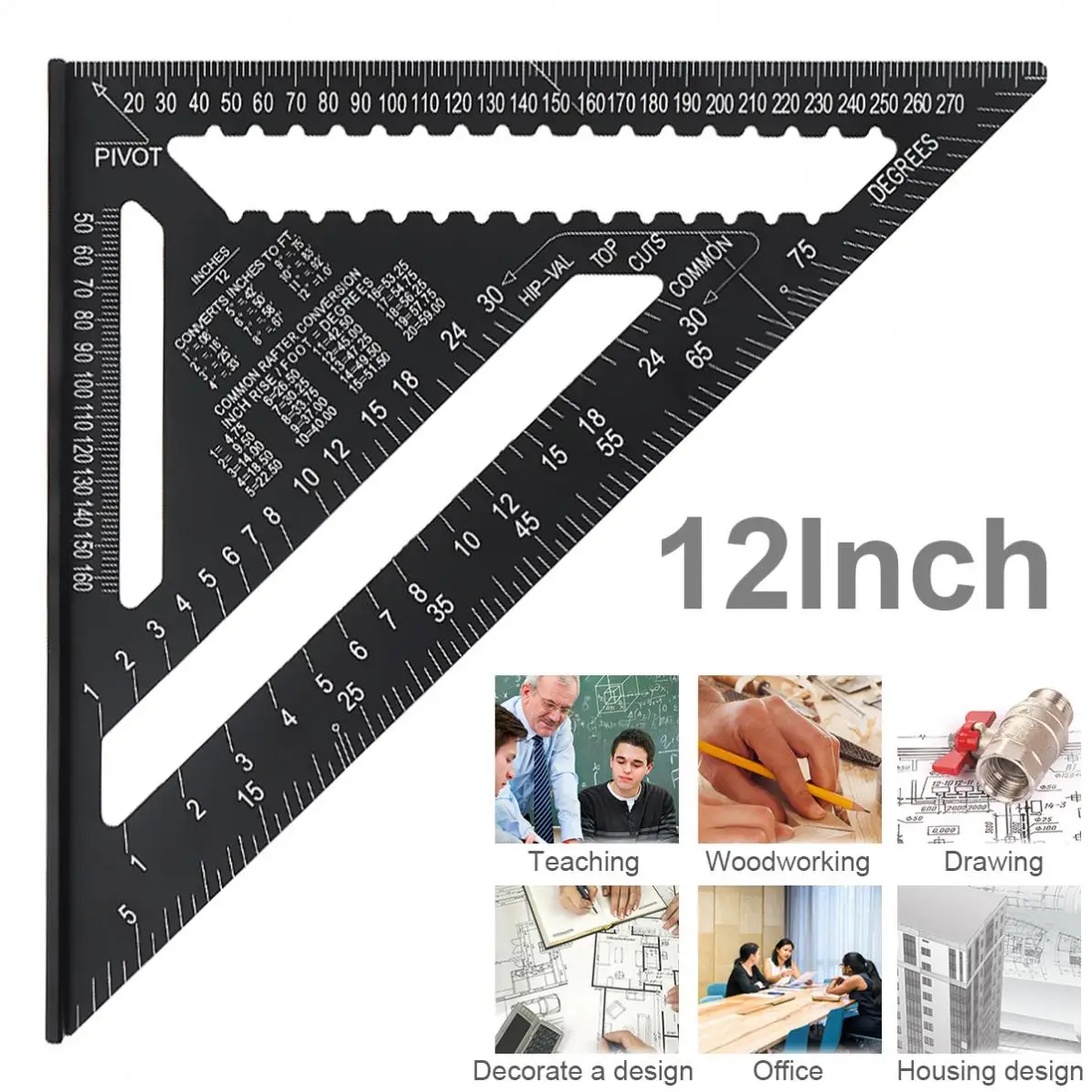 

Triangle Ruler 7/12 inch Metric/Imperial Aluminum Alloy Triangular Measuring Ruler Woodwork Triangle Angle Protractor Measuring