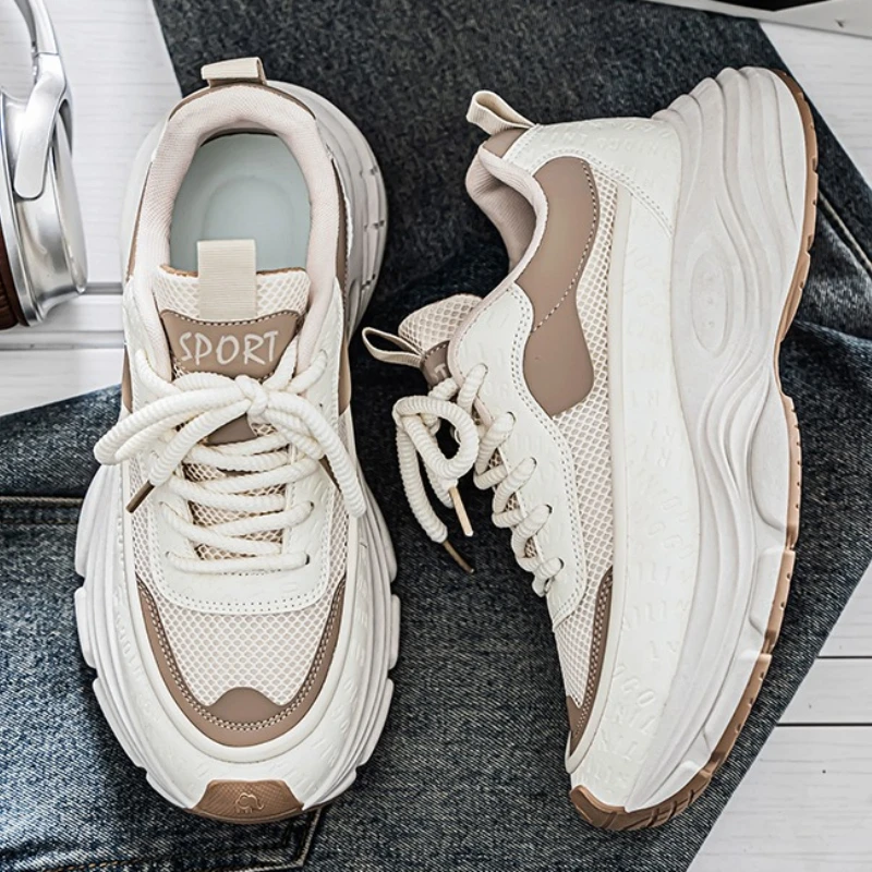 

Мужские спортивные кроссовки на толстой подошве, увеличивающие рост, разноцветные, высококачественные, больших размеров, на низком каблуке, с круглым носком, подходят для бега.