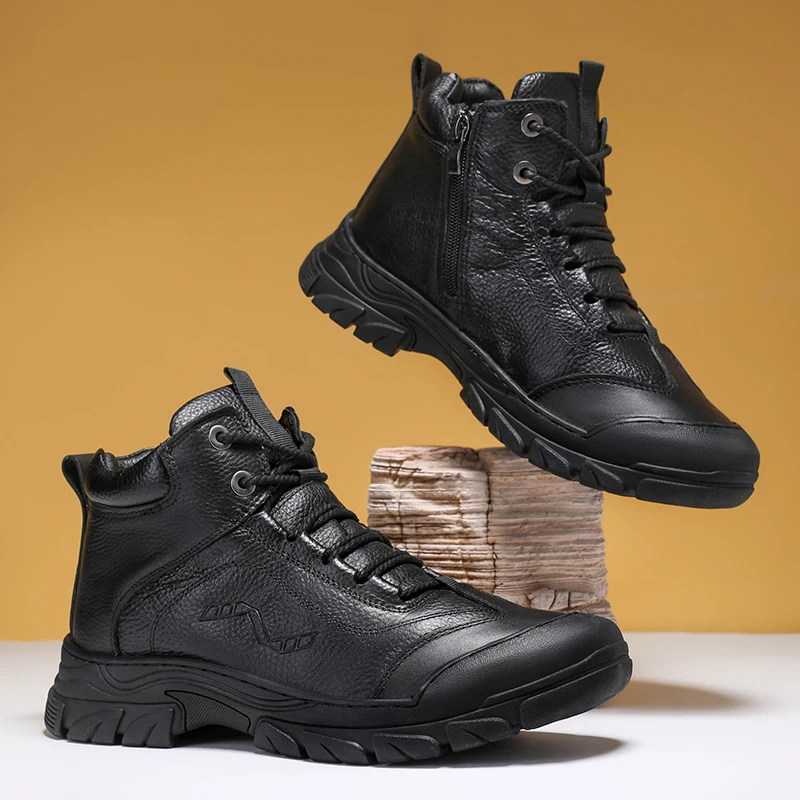 Winter New Men Cotton Boots Anti Slip Cold Resistant Height Increasing Warm Casual Middle-aged Hardworking Dad Boots