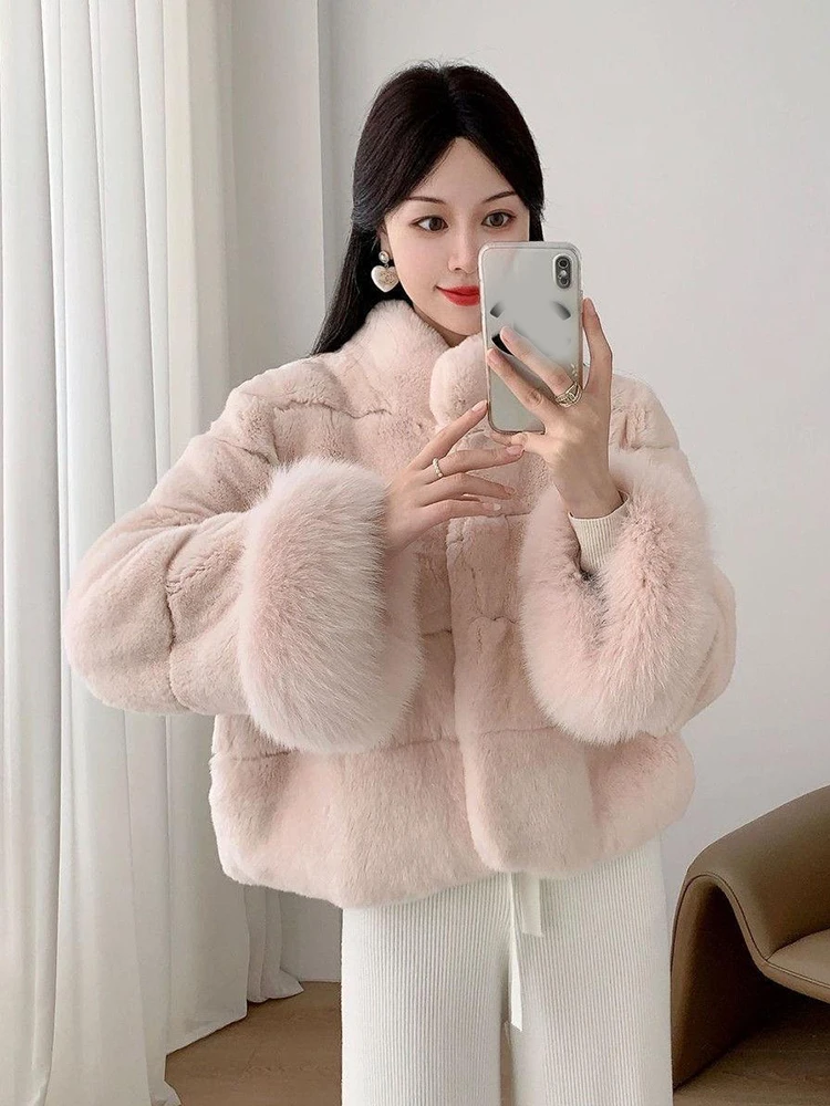 スイートシックフェイクファーエレガントコート レディース 冬 暖かいフェイクラビットスリムジャケット ファッション 韓国風 ソフト長袖 女性用 無地アウター