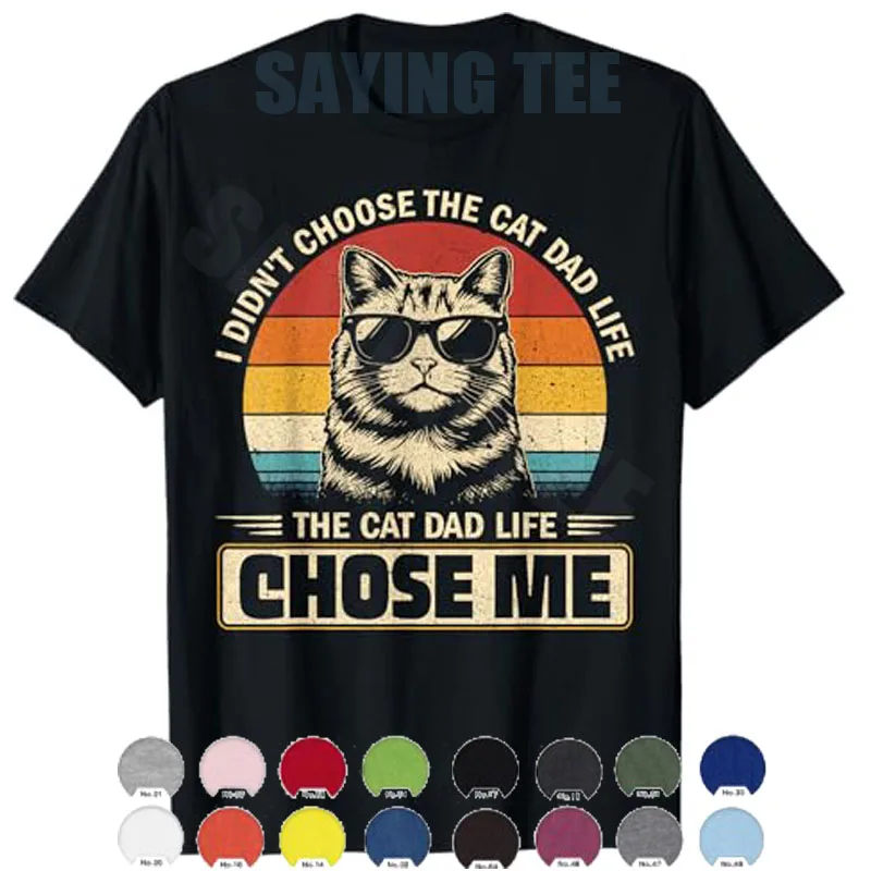 Ich habe nicht das Katzen-Vater-Leben ausgewählt, die Katze hat mich ausgewählt T-Shirt Y2k Kätzchen Vintage Sonnenuntergang Grafik Herrenkleidung Ehemann Papa Neuheit Geschenk – Detail 9