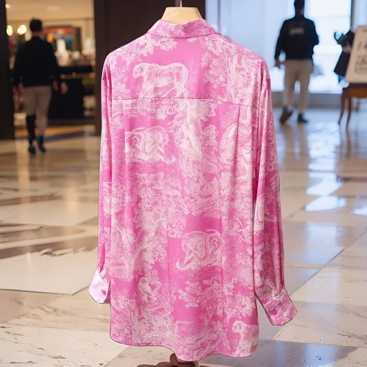 ZAROY 3XL Luxe Designer Vrouwen Shirt Mode Roze Print Vrouwelijke Shirts Zomer Herfst Lange Mouw Polo Hals Slanke Blouses Camisas