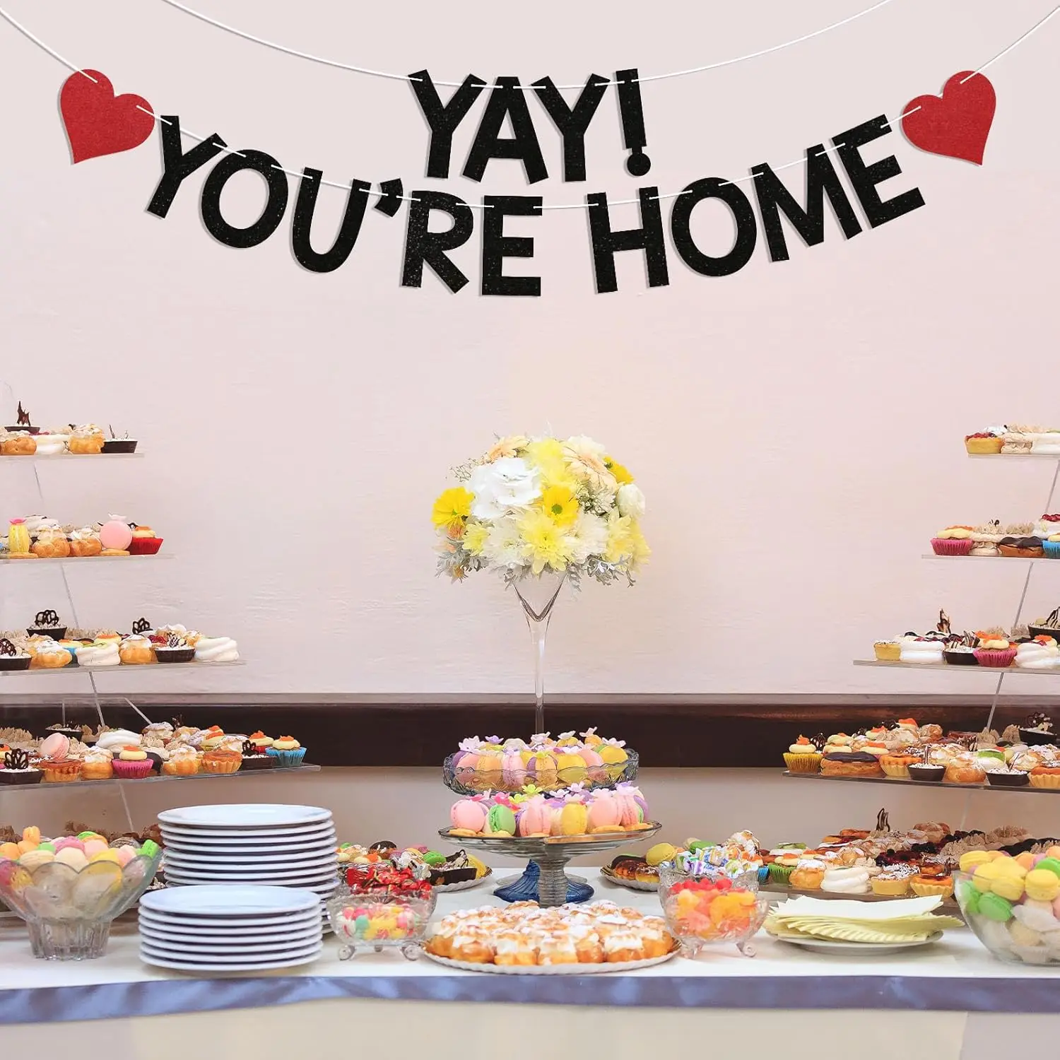 يا! أنت المنزل! لافتة - لافتة مرحبًا بكم في العودة إلى المنزل، لافتة رايات حفلات لم شمل العائلة، ديكورات حفلات المنزل باللون الأسود #4