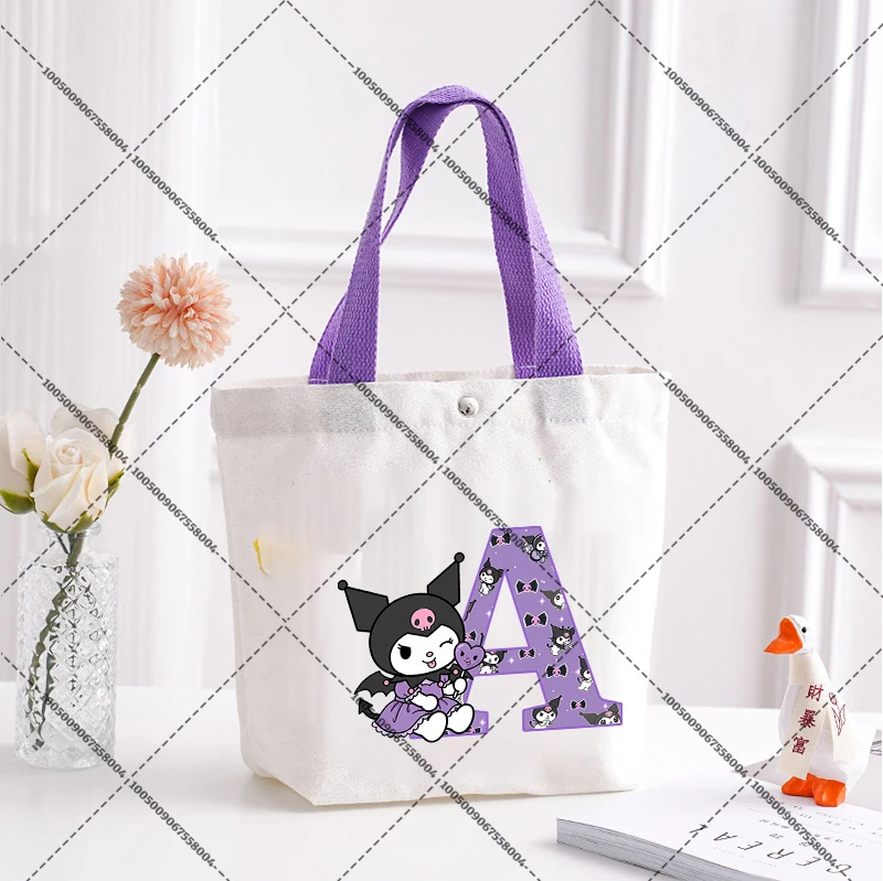 Bolsa tote feminina fofa, bolsa de mão com letras impressas de A-Z, sacola de compras conveniente, bolsa de lona, bolsa portátil para organizar o telefone