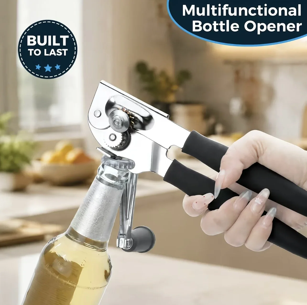 Manual 360 Degree Rotation Stainless Steel Can And Bottle Opener With Single Handle Side Opening Multi Purpose For Easy Opening