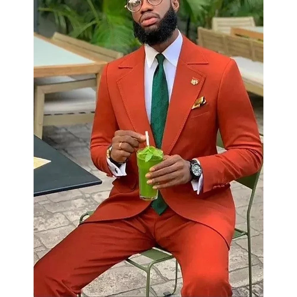 

Bright Men Suit Solid Color Notch Lapel Casual Fashion Outfit Single Button High Quality Business Party Prom Man Set Two Piece
