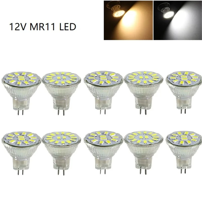 

10X Super Bright MR11 LED Lamp AC/DC12V 24V Dimmable 3W 5W 7W LED Spotlight 7 12 15leds SMD5730 Glass lamp Replace Halogen light