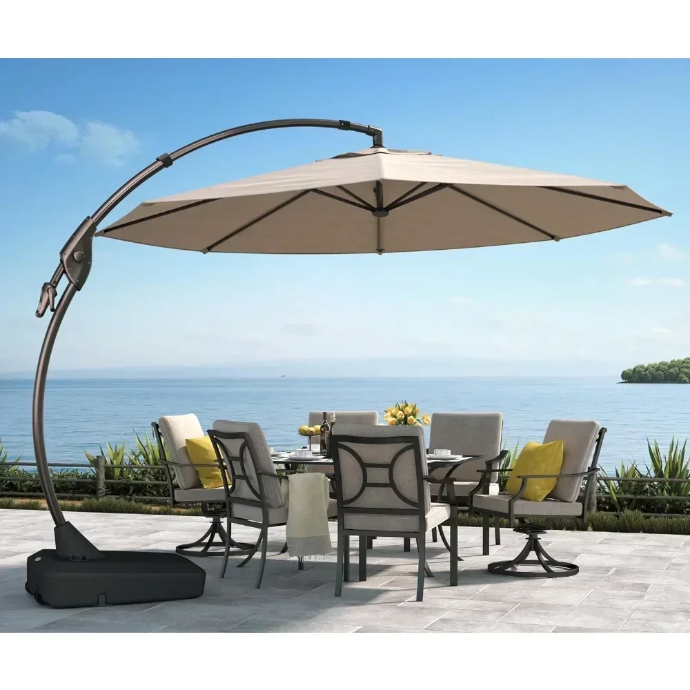 

Patio Umbrella, Curvy Cantilever Umbrellas with Base, Round Large Offset Umbrellas for Garden Deck,11 FT Patio Umbrella