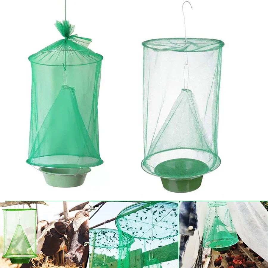 

Ranch Reusable Fly Trap Flay Catcher Cage Fly Trap with Net Plastic Tray for Indoor or Outdoor Family Farms Park Restaurants