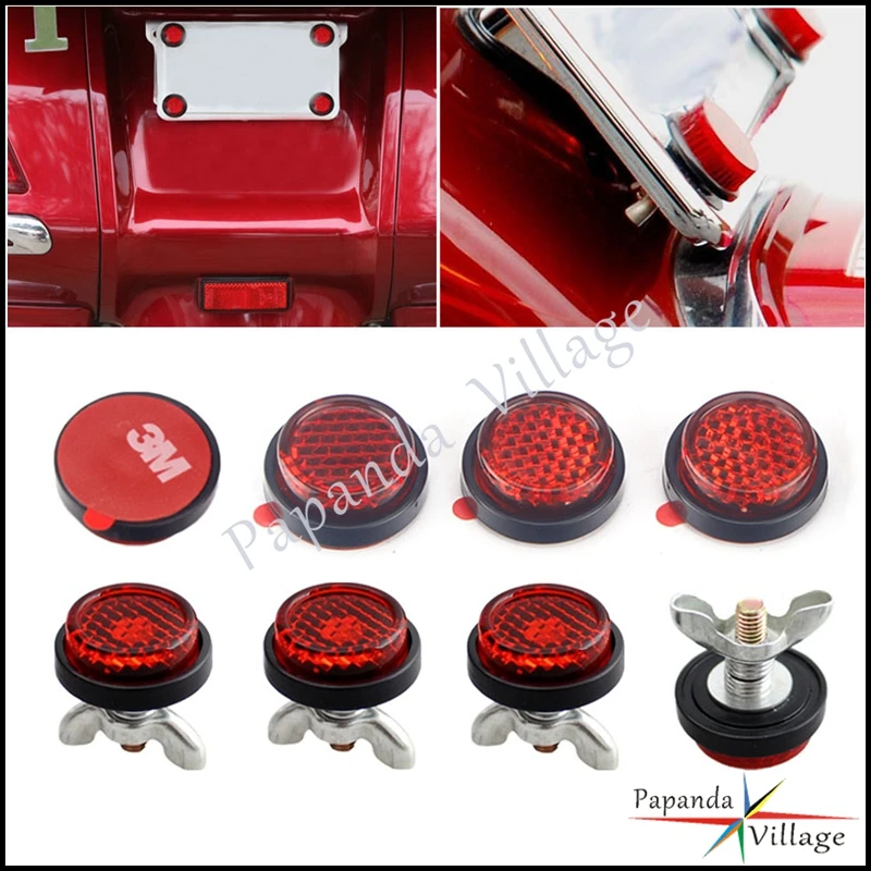  2/4/8 Pcs License Plate Reflectors For Touring Scooter Cruiser Dirt BikeMotorcycle Stick On & Bolt On Mini Red Safety Reflector