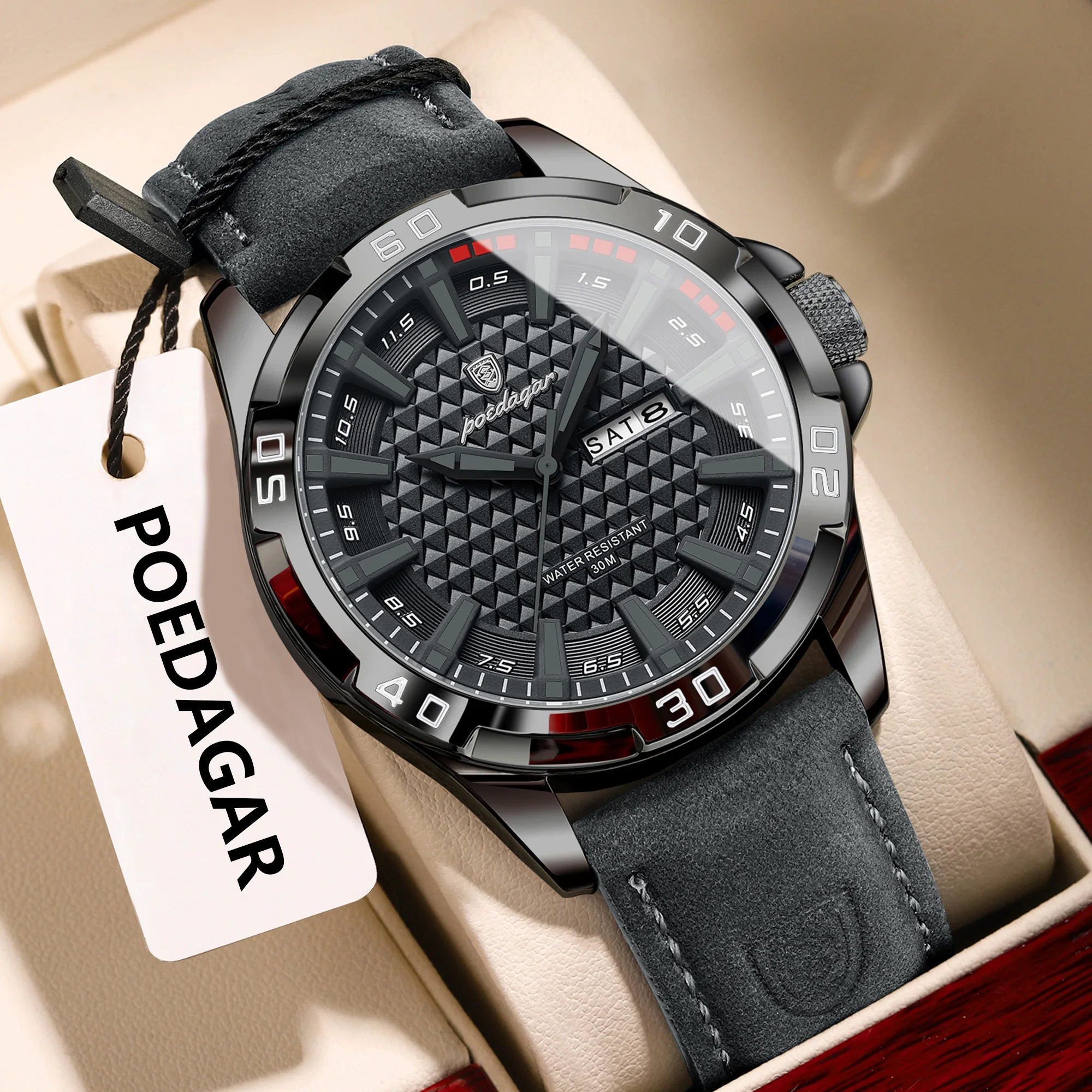 POEDAGAR Original Men Watch Luxury Waterproof Luminous Date Week Watch For Man Quartz Leather Fashion Men's Watches Reloj Hombre image 3