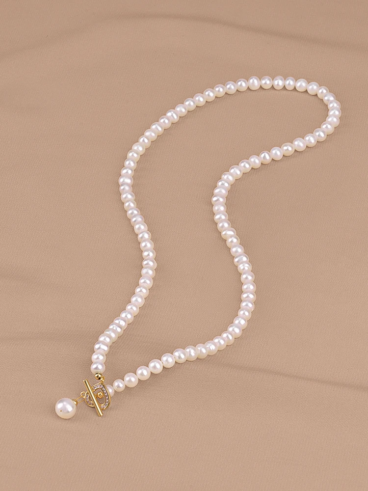 5-6mm shining round flawless vintage nature freshwater Pearl sweet heart pendant necklace for Women Girl's choker jewelry