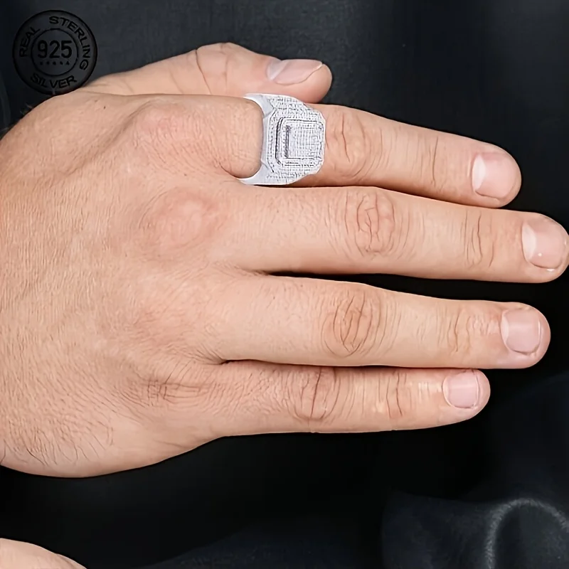 Classic 925 Sterling Silver Wedding Band Rings For Men Vintage Wide Version Micro Zircon Stone Icy Out Pinky Hip Hop Ring