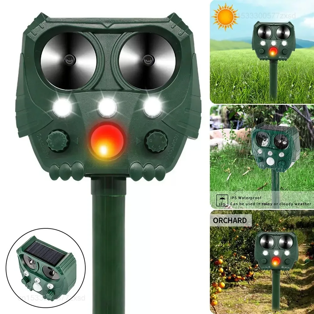 Repelente de Animais Solar Ultrassônico, Repelente de Animais com Sonar, Repelente de Cães/Gatos/Pássaros
