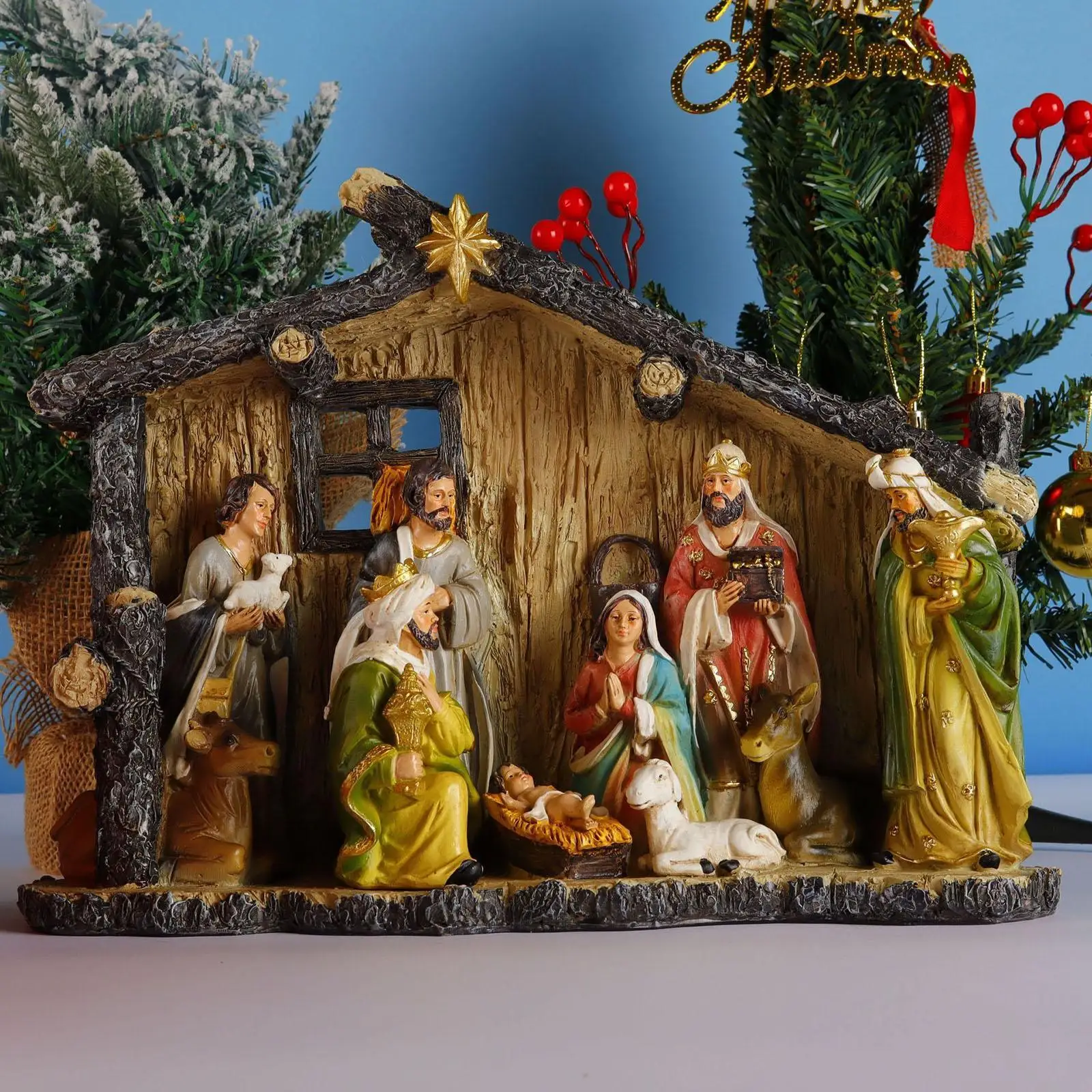 

Nativity Scene Statue Gift Artwork Christmas Figurine for Table Centerpieces
