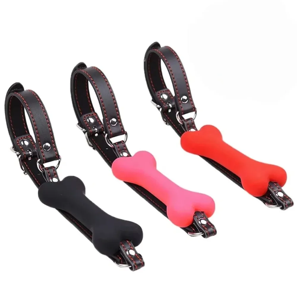 Sexy Leather Harness Mouth Gag Plug Silicone Dog Bone Ball BDSM Bondage Couples Flirting Erotic Products Oral Sex Toys For Women