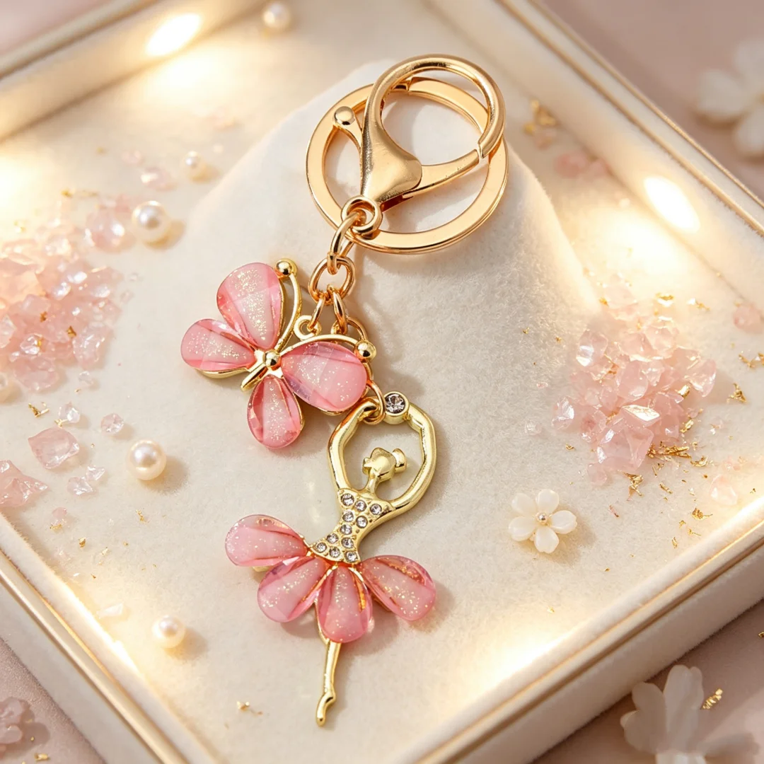 1 Stück Kreativer Ballett-Tänzerin Schmetterling Emaille Schlüsselanhänger Handgefertigt Exquisiter Schöner Schlüsselring Taschenschmuck Geschenk für Freunde