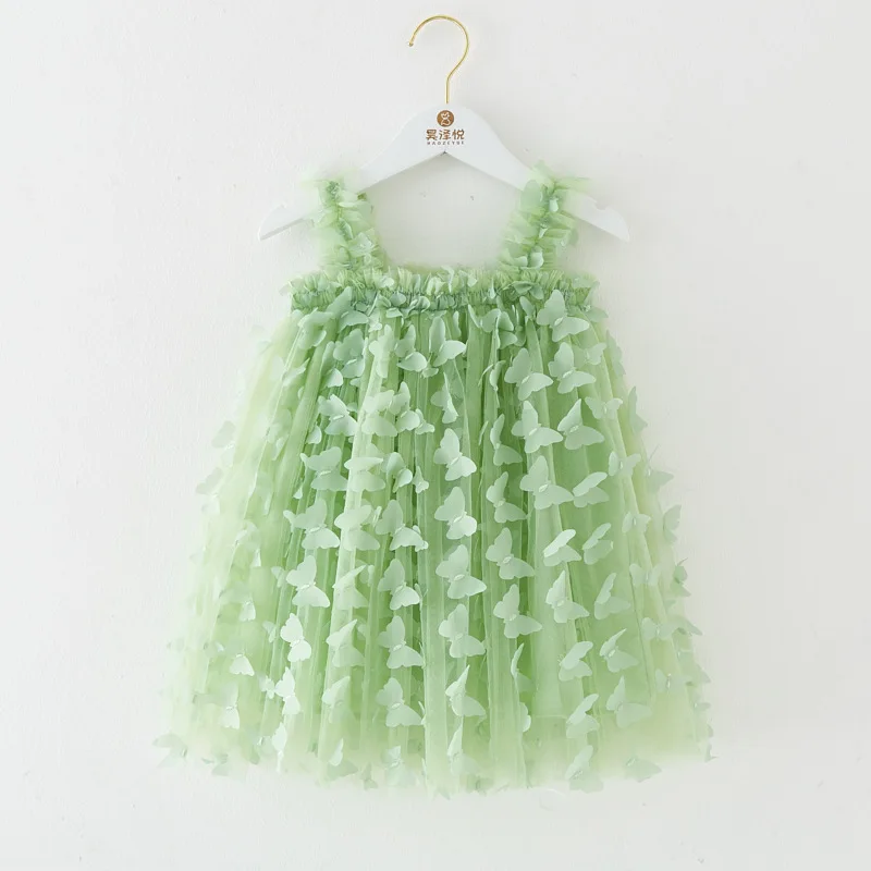 Baby Girls Sweet Dress Butterfly Tulle Embroidery Toddler Sleeveless Lovely Dress Summer Birthday Party Kids Gown Princess Dress