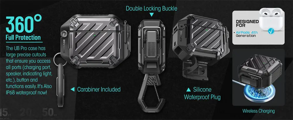 SUPCASE For Apple Airpods 5/4 Case (2026/2024) 5th/4th Generation UB Pro Robuste Vollschutz-Schutzhülle mit Karabiner – Detail 7