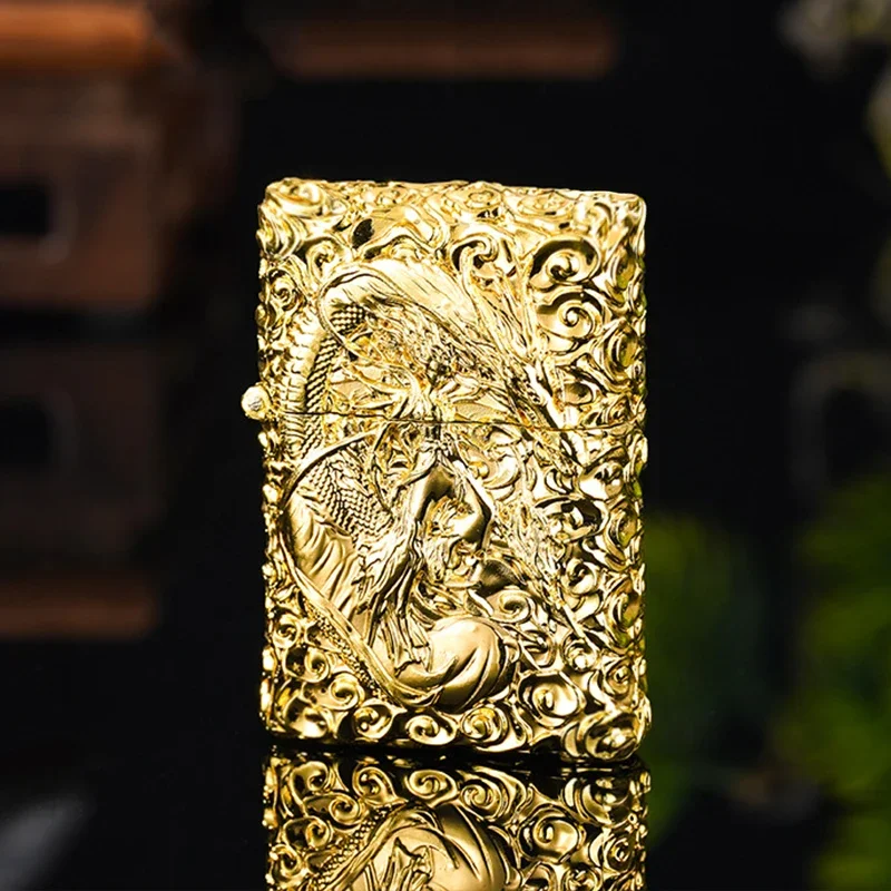 

Creative stamping embossed heavy metal retro grinding wheel lighters men's collection gifts smoking ignition tools wholesale.