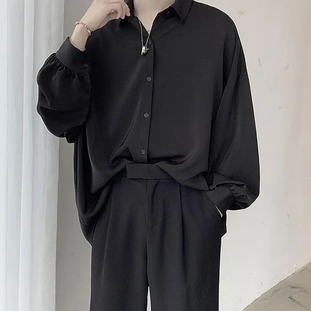 Harajuku camicia da uomo a maniche lunghe camicie solide Oversize giapponesi uomo donna camicia monopetto allentata Casual camicie coreane da uomo