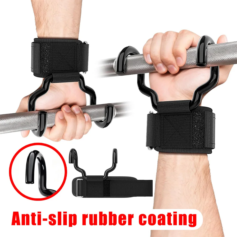 Luvas de Levantamento de Peso com Gancho e Protetores de Punho, Revestimento de Borracha Antiderrapante, para Academia, Fitness, Levantamento de Peso, Barra Fixa e Powerlifting