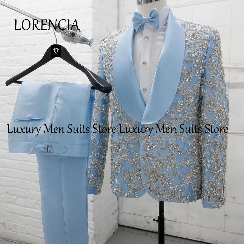 Luxury Rhinestone Suit for Men 2 Piece Single Breasted Wedding Party Tuxedos Customized Blazer Pants abiti uomo estivi eleganti