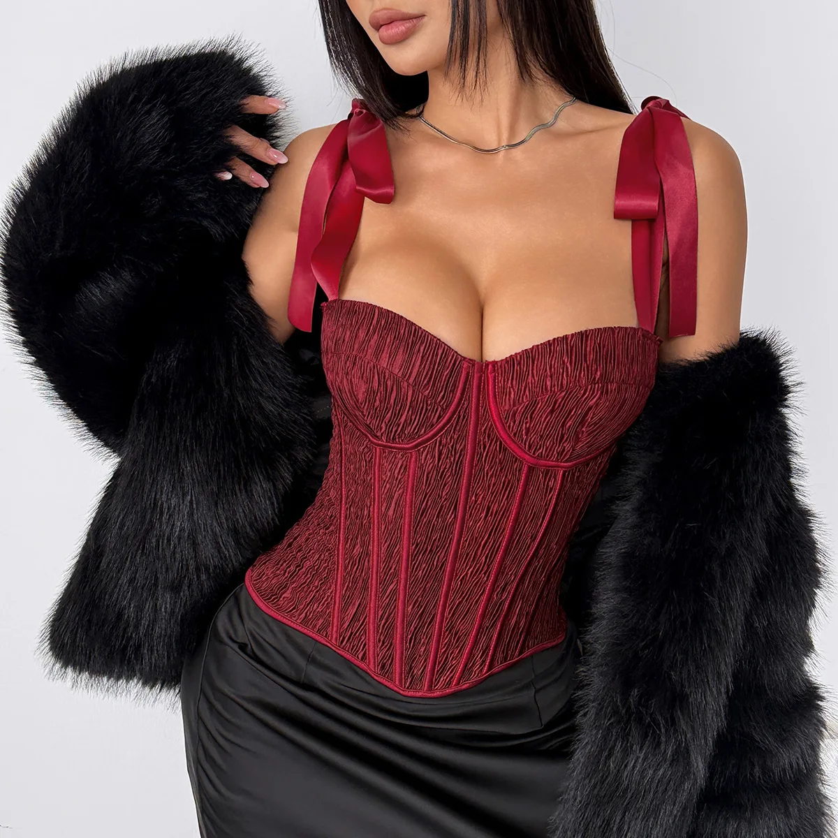 Women Sexy Tank Bandage Corset Top Elegant Ladies Bow Camis Off Shoulder Vest Girls Padded Push Up Outfit