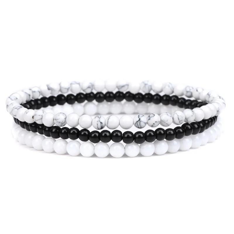 3pcs/Set Natural Stone Beaded Bracelet 4mm Lapis Lazuli Agat Bead Bracelets Couple Yoga Mini Bracelet for Men Women Jewelry Gift