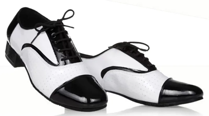 Latin Dancing Shoes Men\'s Leather Black & White International Dance Shoes Square Dance Adult Breathable Soft Sole Modern Dance