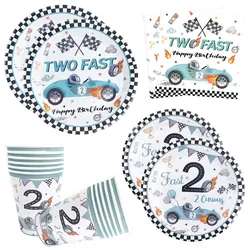 Race Car Party Tableware Plates Napkins Cup Two Fast Birthday Party Supplies Boys Racing Themed Two Years Old Party Decorations