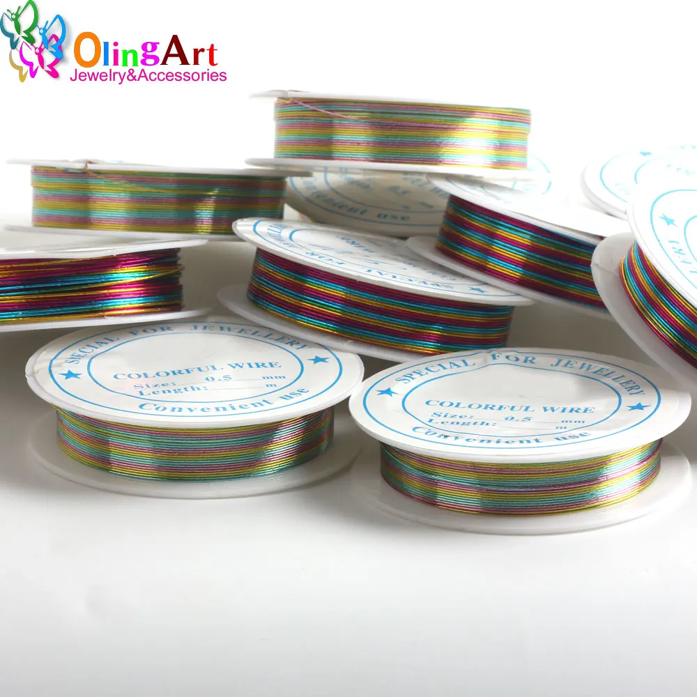 OlingArt 0.3/0.4/0.5MM(20/12/7/Roll) Wire Line Mixed Color Plated Beaded Crafts Wire DIY Bracelet Choker Necklace Jewelry Making