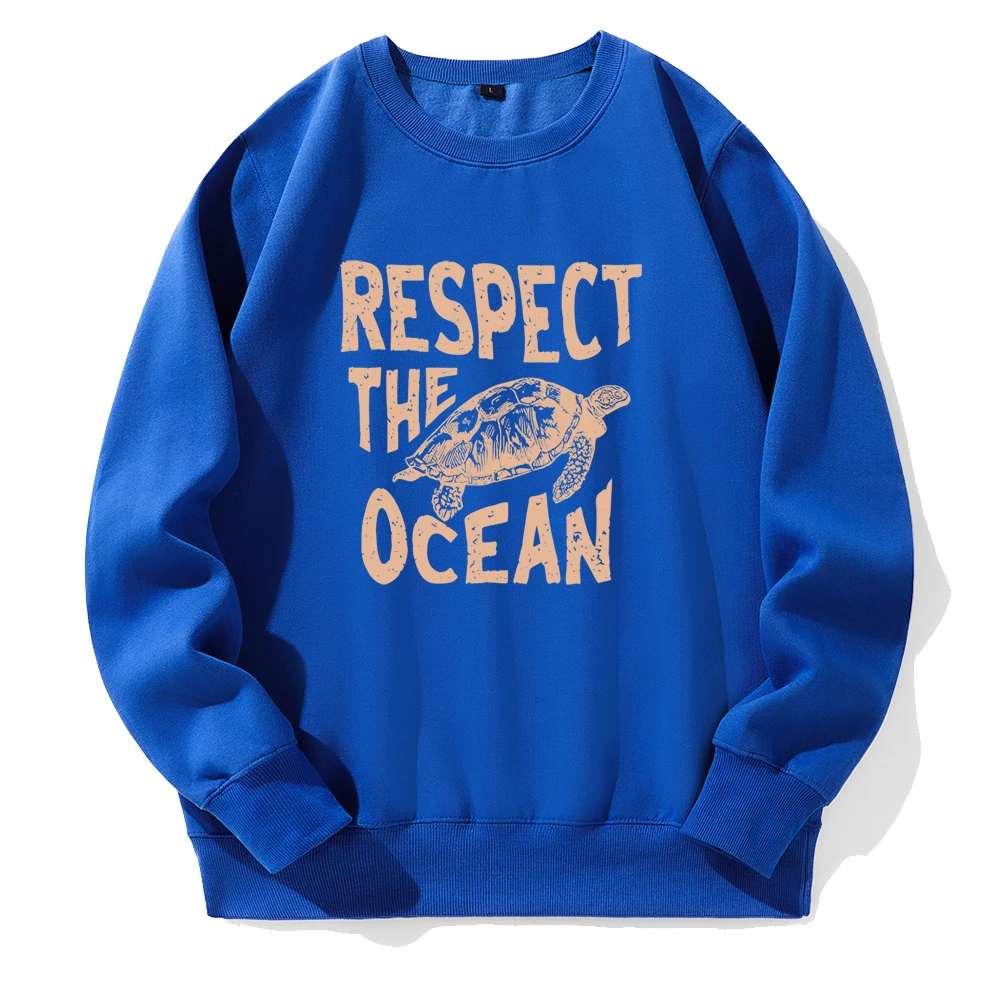 Respect The Ocean Green Turtle Print Men Hoody Warm Fleece O-Neck Hooded Casual Fashion Tide Sweatshirt Classic Sports Hoodies