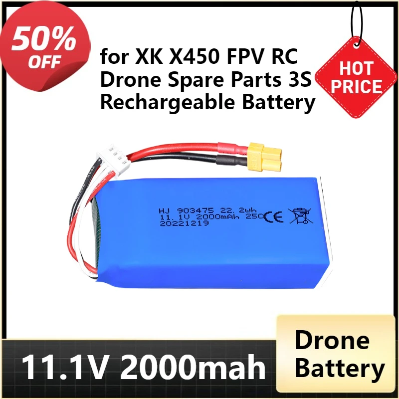 XT30 Plug 11.1v 2000mAh Lipo Battery for XK X450 FPV RC Drone Spare Parts 3S Rechargeable Battery XT30 Plug