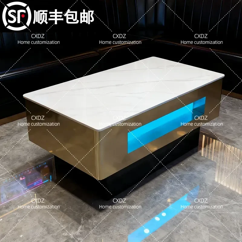 Slate Marble Coffee Table Luminous Bar Table for Karaoke Club KTV Room Lounge Sofa Side Table Modern Nightclub Furniture