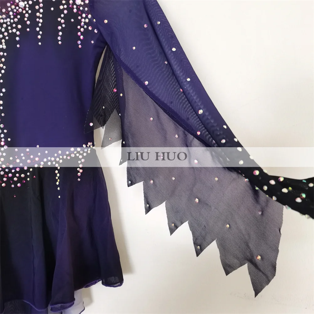 LIUHUO Ice Dance Kunstschaatsjurk Dames Volwassen Meisje Tieners Aanpassen Kostuum Prestaties Competitie Dans Turnpakje Paars