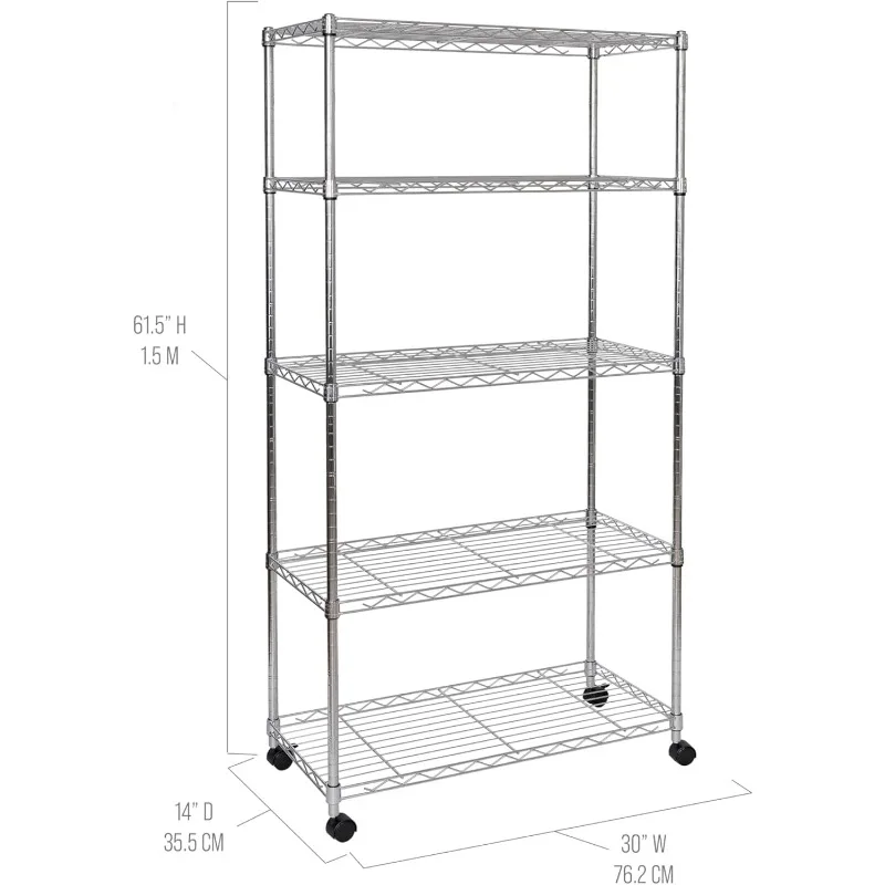 5-Tier Wire Shelving with Wheels, 5-Tier, 30