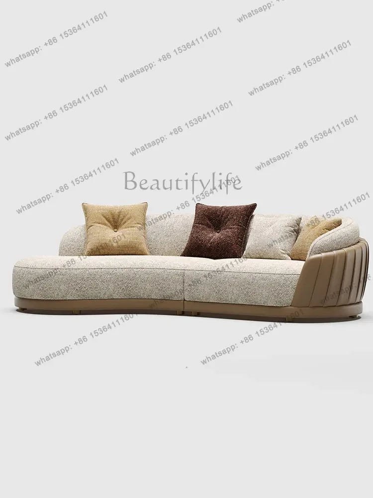 

FG11Italian light luxury old money wind curved leather cloth sofa, high-end large flat-floor villa