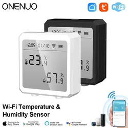 ONENUO Smart Life WIFI Thermostat Hygrometer Sensor Tuya Alexa Google LCD Display WIFI Humidity Temperature Detection Sensor