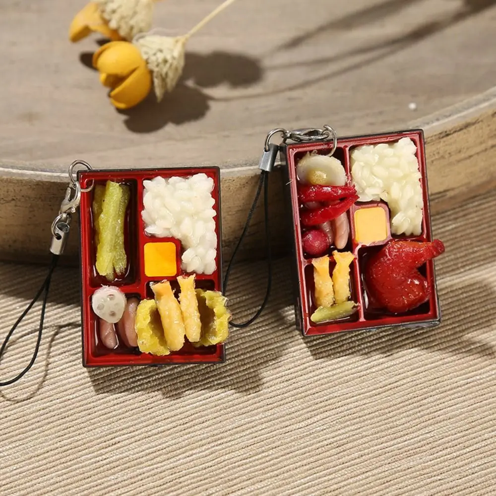 PVC Simulation Food Box Toy Keychain Keyring Sushi Box Lunch Dollhouse Mini Sushi Keychain Creative Scene Model