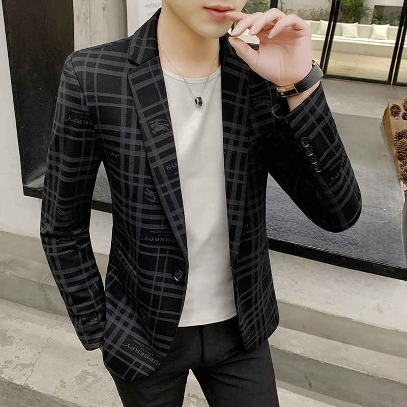 

Casual Slim Fit Men's Jaet Bla Top Profional Busin Sle Autumn Spring Korean Version Stand Length Suit Set