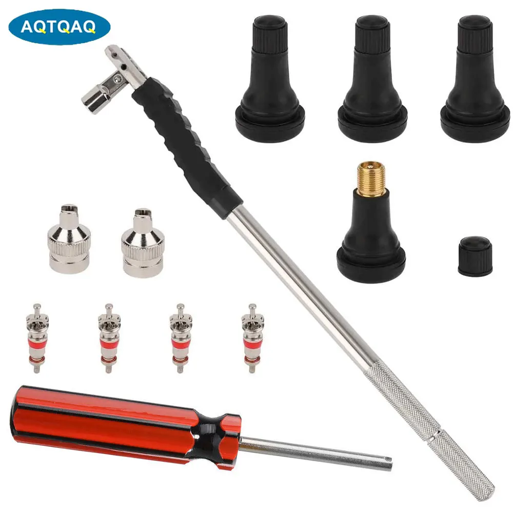 AQTQAQ 1 Set Tire Valve Stem Tool Puller and Installer, 4PCS TR413 Tubeless Snap-in Valve Stem, Single Head Valve Core Remover