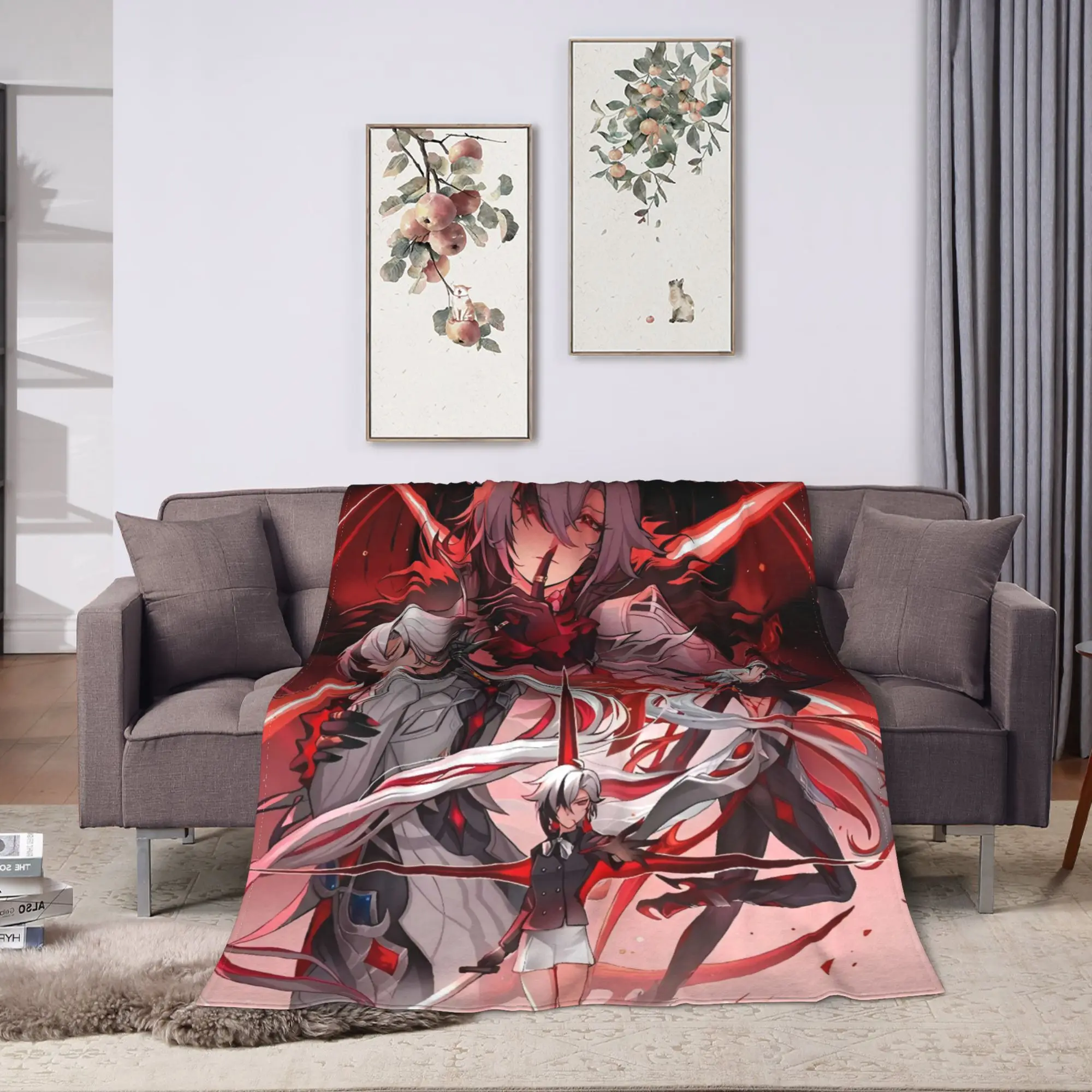 Anime game Genshin Impact  Flannel Blanket  Soft Warm Throw Blanket for Living Room Camping Aesthetic Bedspread Sofa Bed Cover