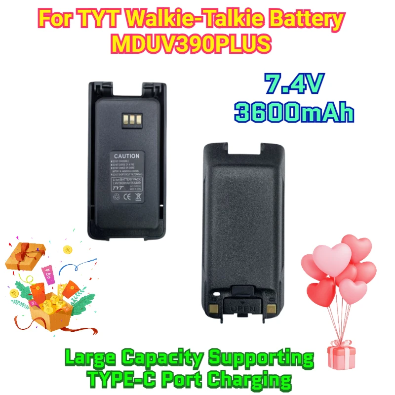 

7.4V 3600mAh for TYT Walkie-Talkie Battery MDUV390PLUS with Large Capacity Supporting TYPE-C Port Charging