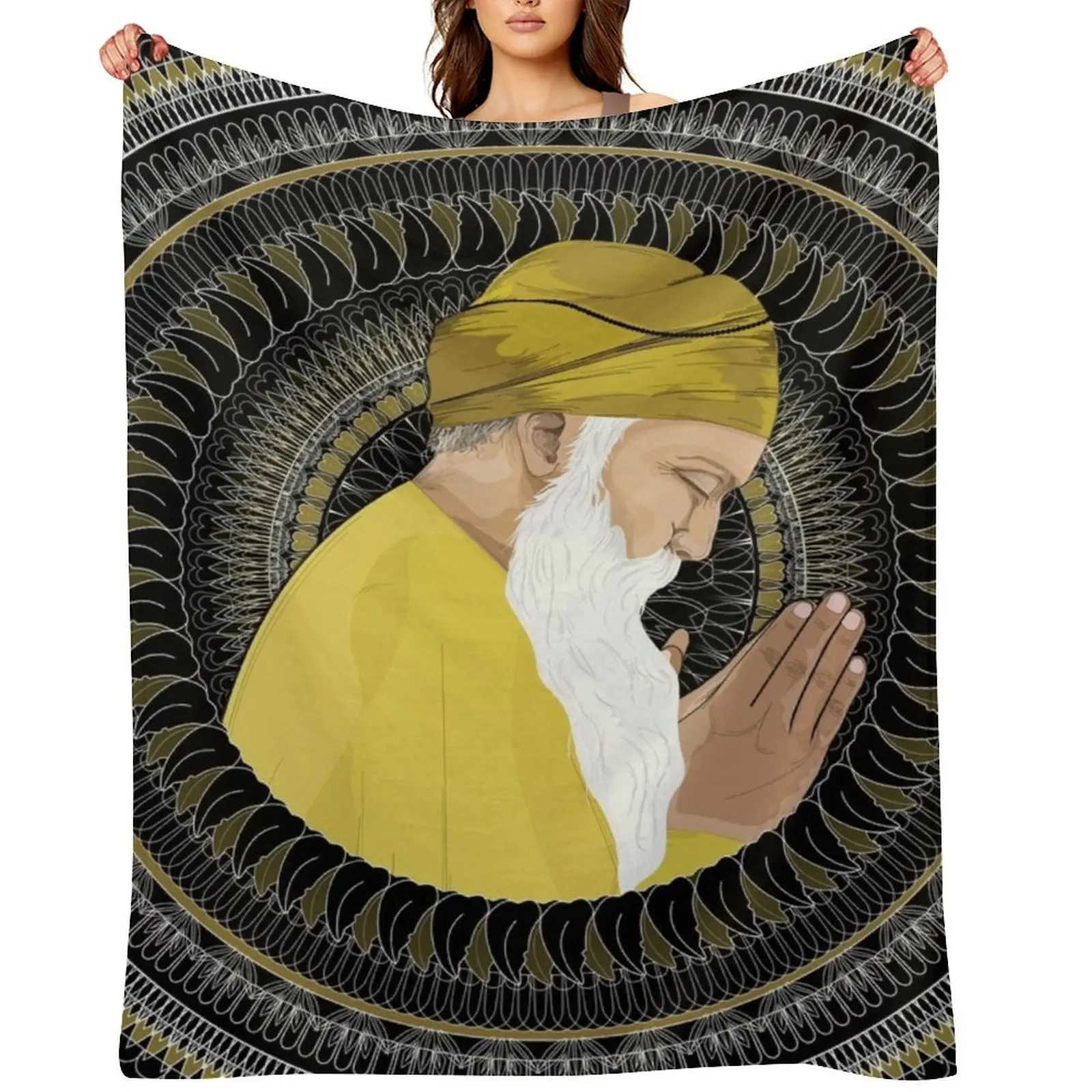 

Waheguru Guru Nanak Dev Ji Mandala - SimmyGhatt Throw Blanket Hair Soft Big Plaid Personalized Gift Blankets